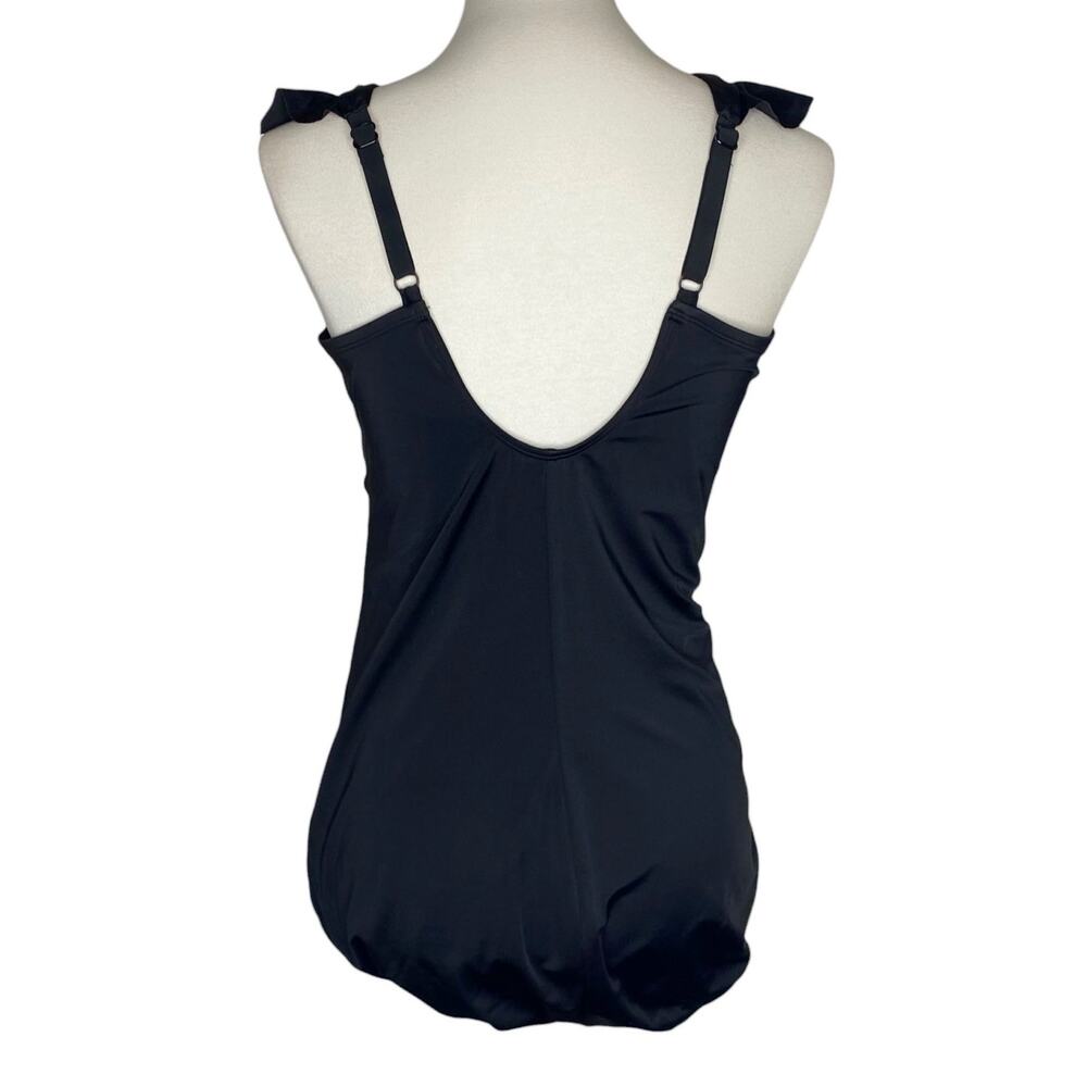 Time and Tru One Piece Swimsuit Black Ruffle Strap V Neck Size 2X 20W-22W Retro - Picture 9 of 16